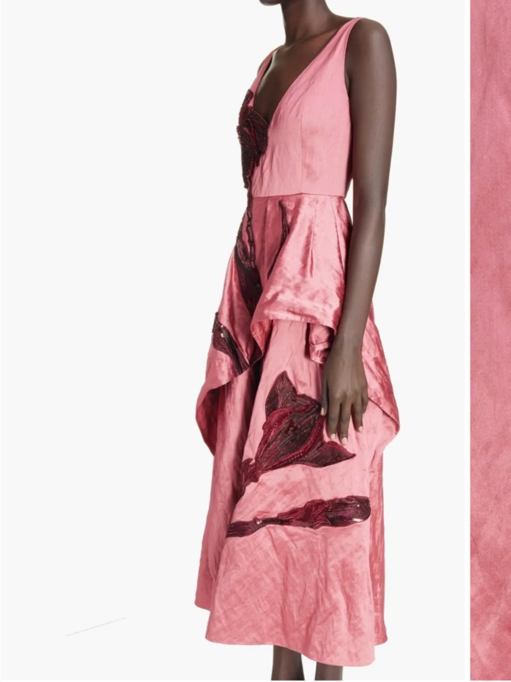 ERDEM Applique Floral Satin Midi Dress - Picture 3 of 16